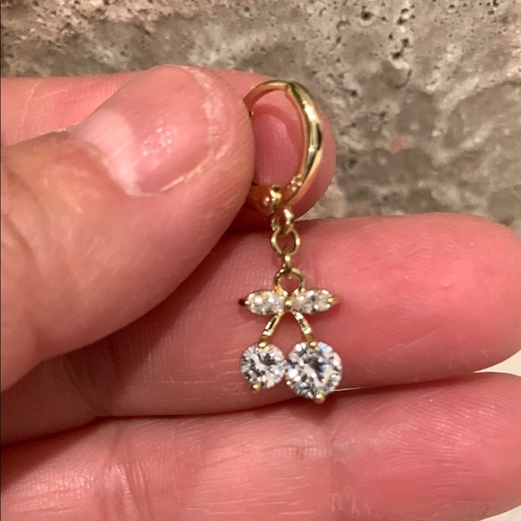 Gold and Silver Cherries Crystal Drop Earrings - Picture 3 of 4